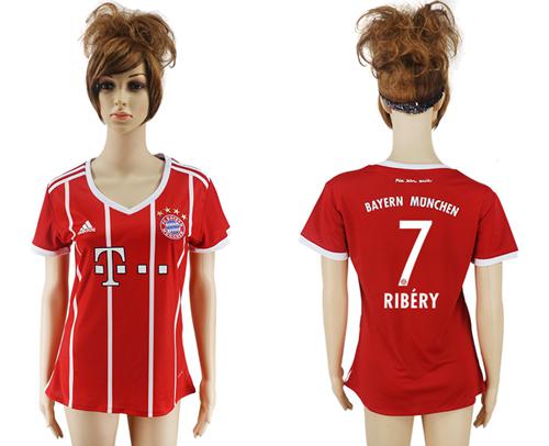 Women's Bayern Munchen #7 Ribery Home Soccer Club Jersey - Click Image to Close